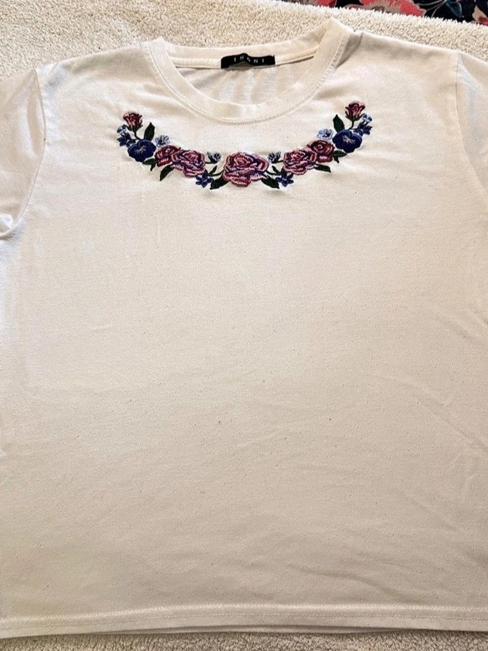 INGNI Floral Embroidered Tee in White
